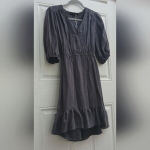 Velvet Heart Boho Charcoal Grey Dress with Ruffle Hem